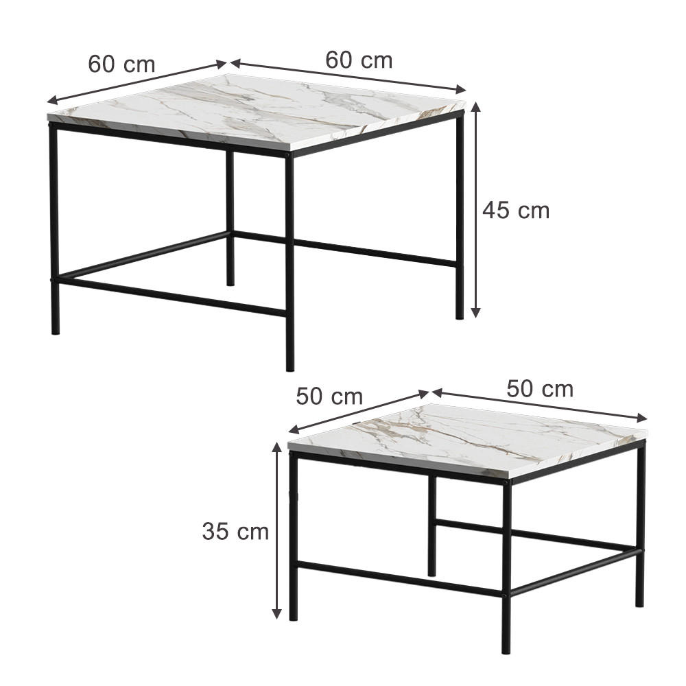 COUCHTISCH-SET Ramio Weiß/Schwarz 60 x 60 cm 2 Teile - Schwarz/Weiß, Holzwerkstoff (60/60/45cm) - Vicco