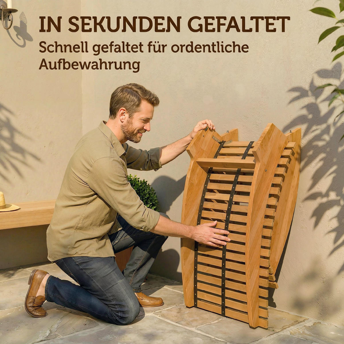 SCHAUKELLIEGE aus Akazienholz - Naturfarben, Holz (60/77/156cm) - Outsunny