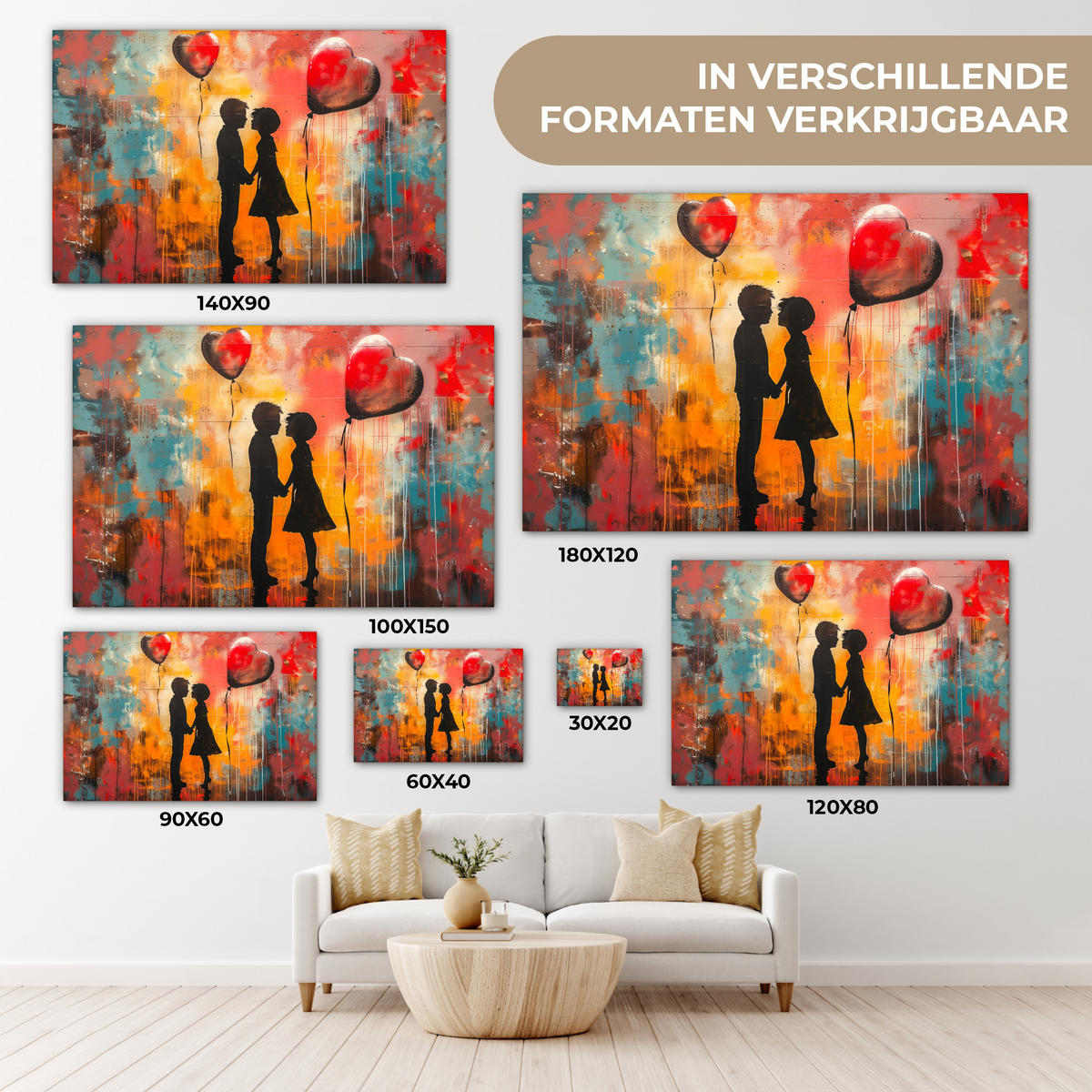 LEINWANDBILD Straßenkunst - Liebe - Graffiti - Kunst - Banksy 30x20 cm - Orange, Textil (30/20cm) - MuchoWow