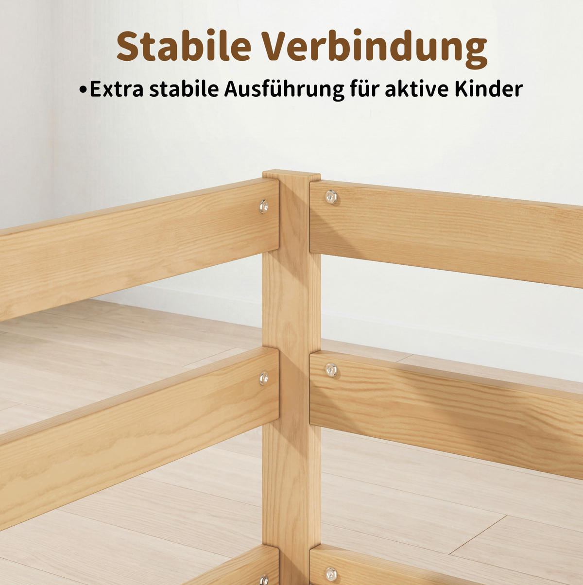 KINDERBETT 90/200 cm aus Kiefer massiv mit 4-seitiger Sicherheitsumrandung Natur - Naturfarben, Holz (90/200cm) - Modenvie