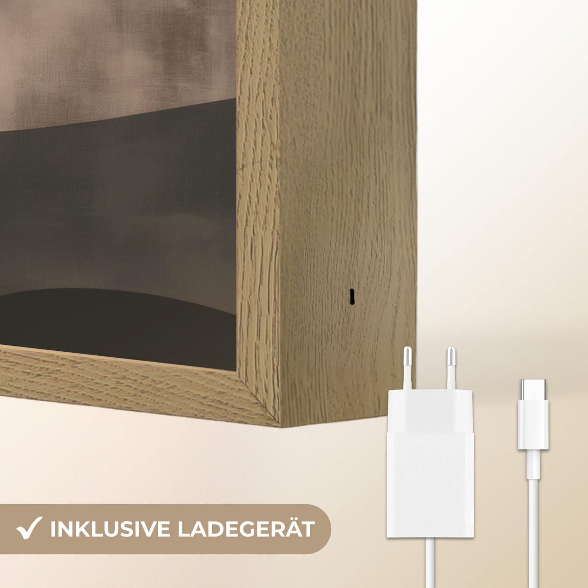 NÁSTĚNNÁ LAMPA S AKUMULÁTOREM Abstraktní - Krajina - Vlny - Krémová barva 30x40 cm - šedohnědá, kompozitní dřevo (30/40/8cm) - OnlyWow