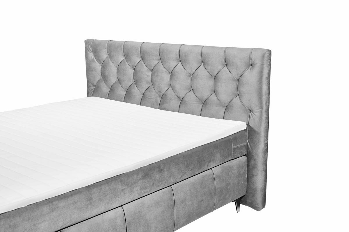 BOXSPRINGBETT 180 x 200 cm – 7‑Zonen-Tonnentaschen-Federkernmatratze, HR‑30 Topper, Samtoptik - Blau/Anthrazit, Kunststoff/Textil (180/200cm) - ed exciting design
