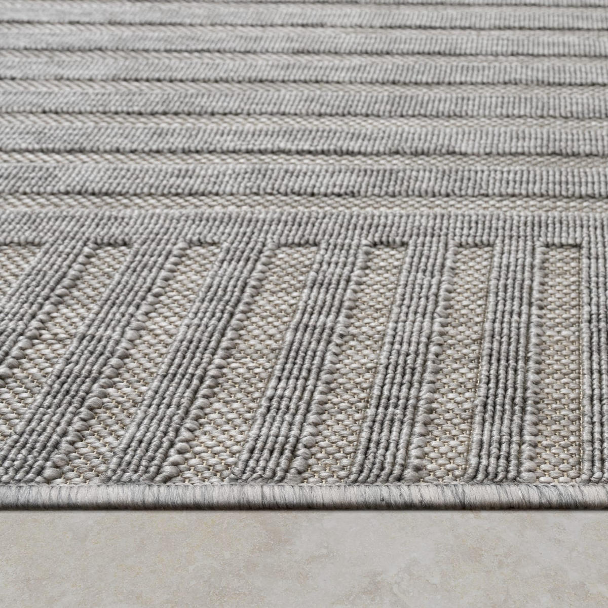 OUTDOOR Teppich Unifarben Spiralmuster Balkon, Terrasse schmutzabweisend Grau Rechteckig 160x230 - Grau, Textil (160/230cm) - KADIMA DESIGN