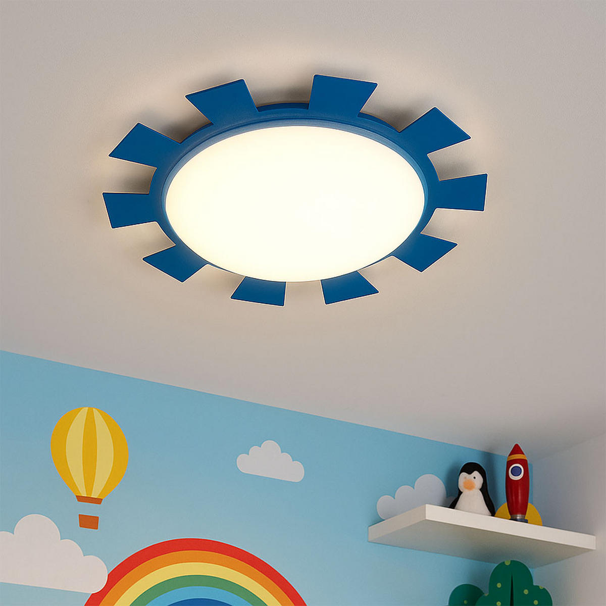 LED KINDERDECKENLEUCHTE Stahl Blau - Blau, Glas (35/35/8cm)