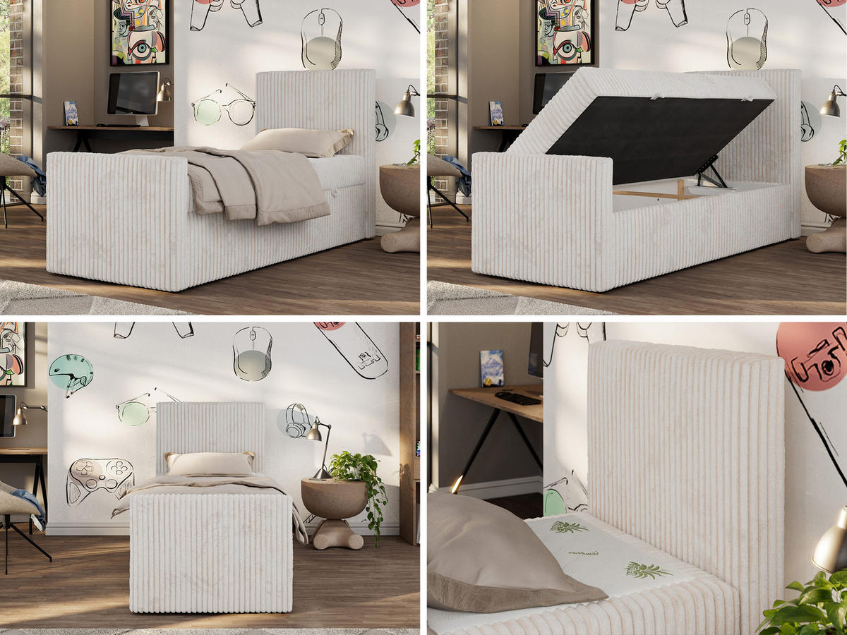 MLÁDEŽNÍ POSTEL TILIO DUO 90/200 - Béžová Manšestr - H3 - Pravá - béžová, textil (90/200cm) - MKS