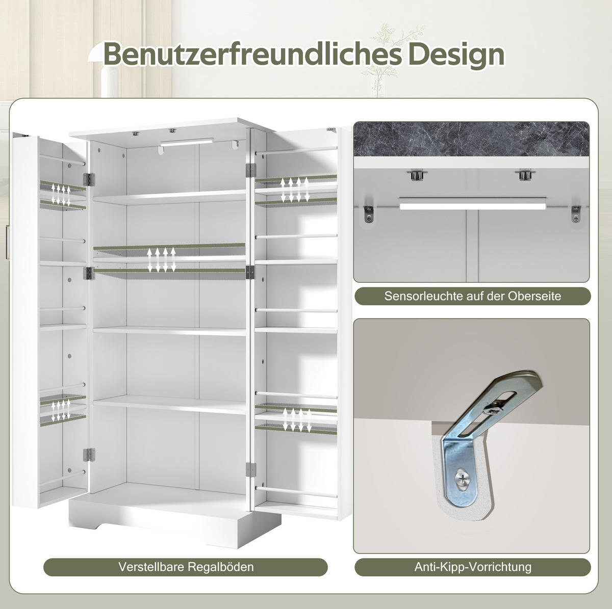 BUFFET 60/35/128 cm aus MDF mit LED-Sensorleuchte Weiß - Weiß, Holzwerkstoff (60/128/35cm) - Modenvie