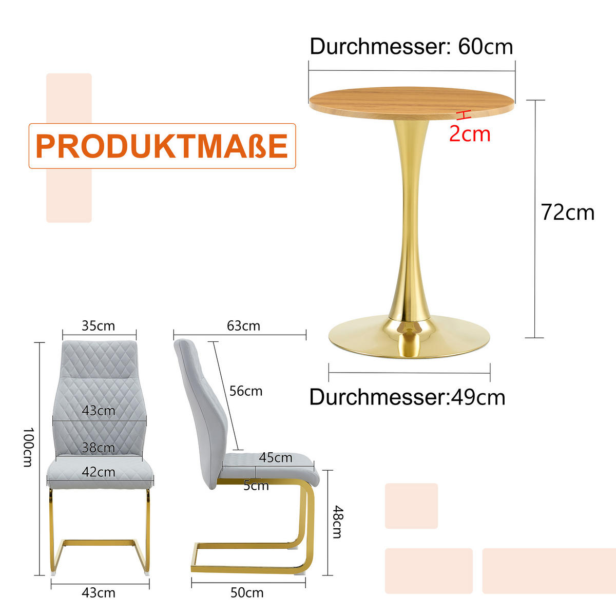 ESSGRUPPE DE-39417 3-teilig, mit 2 Stühlen und Rautenmuster Hellgrau - Grau, Metall (60/72/60cm) - ComfortXL