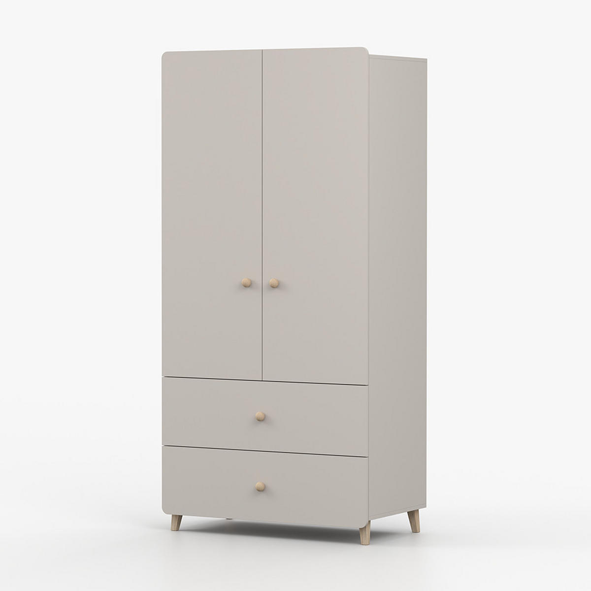 DREHTÜRENSCHRANK MARIO 2D 90 cm Kaschmir/Kaschmir, 2-türig, zwei Schubladen, Holzgriffe - Kaschmir/Eukalyptusholzfarben, Holz/Holzwerkstoff (90/204/50cm) - imoebel24