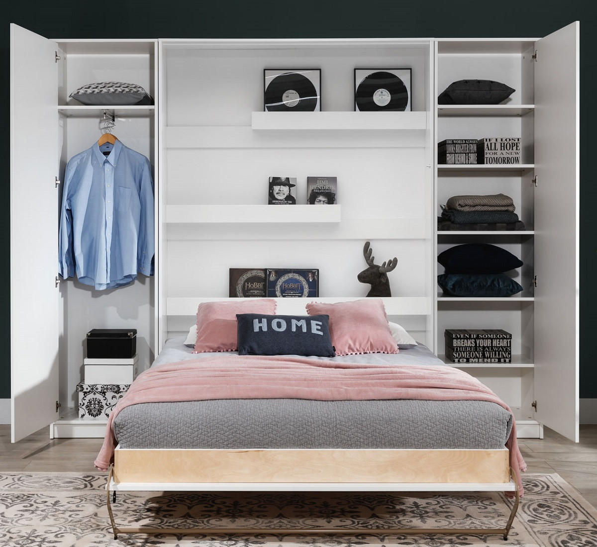 SCHRANKBETT Wandklappbett vetikal VB140x200 mit 2 Schränken - 3-tlg. - Eiche Sonoma - Eichefarben, Holzwerkstoff (140/200cm) - QMM TraumMöbel