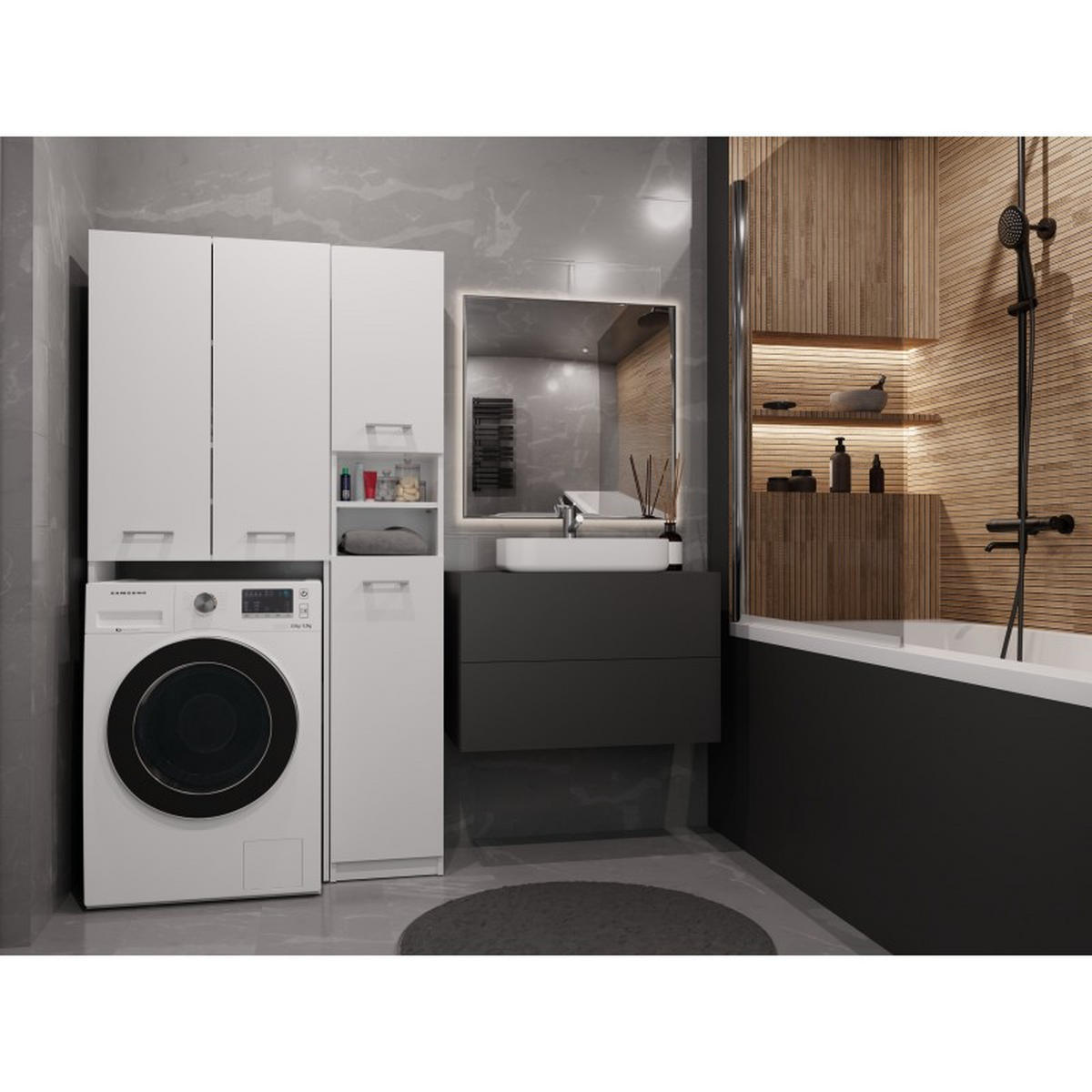 WASCHMASCHINENUMBAUSCHRANK Badezimmer-Schrank-Set Weiß 96/180/30 - Weiß, Holzwerkstoff (96/180/30cm) - RAUMHIRSCH FURNITURE