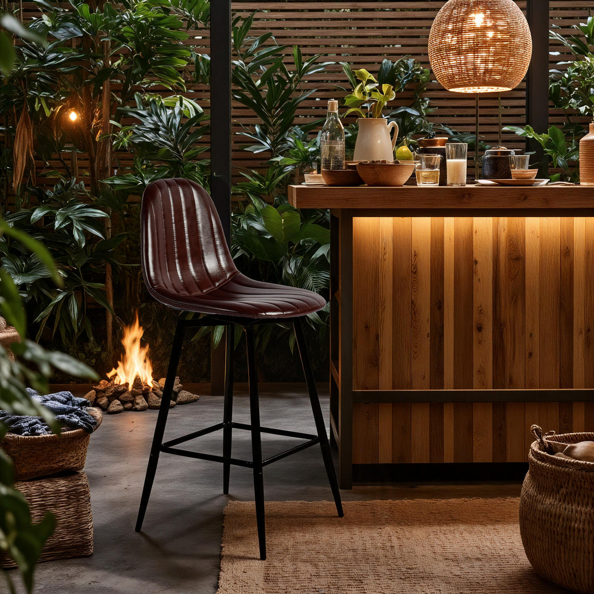 BARHOCKER Drehbare 2er-Set H67 cm - Rotbraun/Schwarz, Textil/Metall (42.5/97/46.5cm) - Urban Meuble