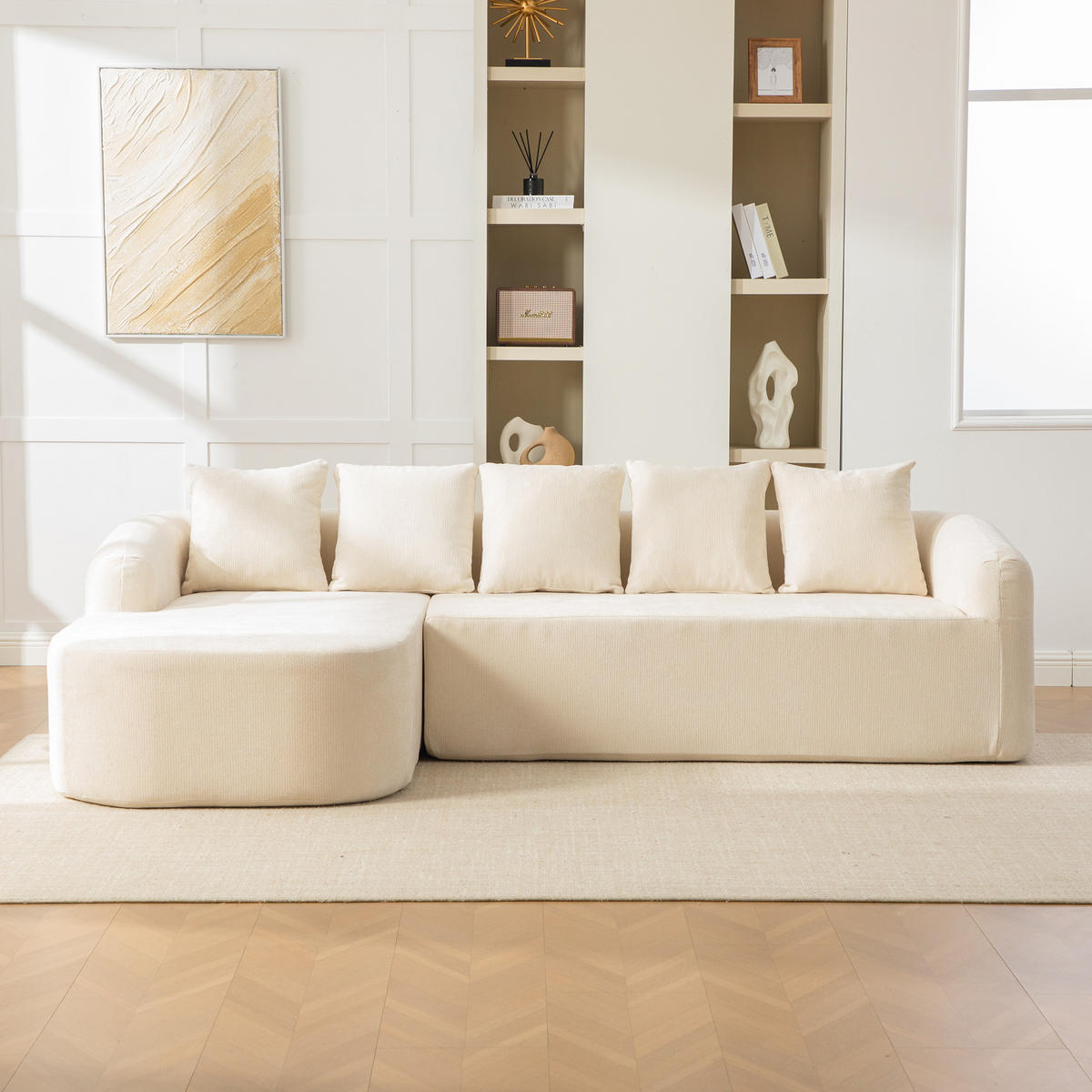 ECKSOFA Chenille Beige mit Kissen - Beige, Textil (270/172cm) - WISHDOR