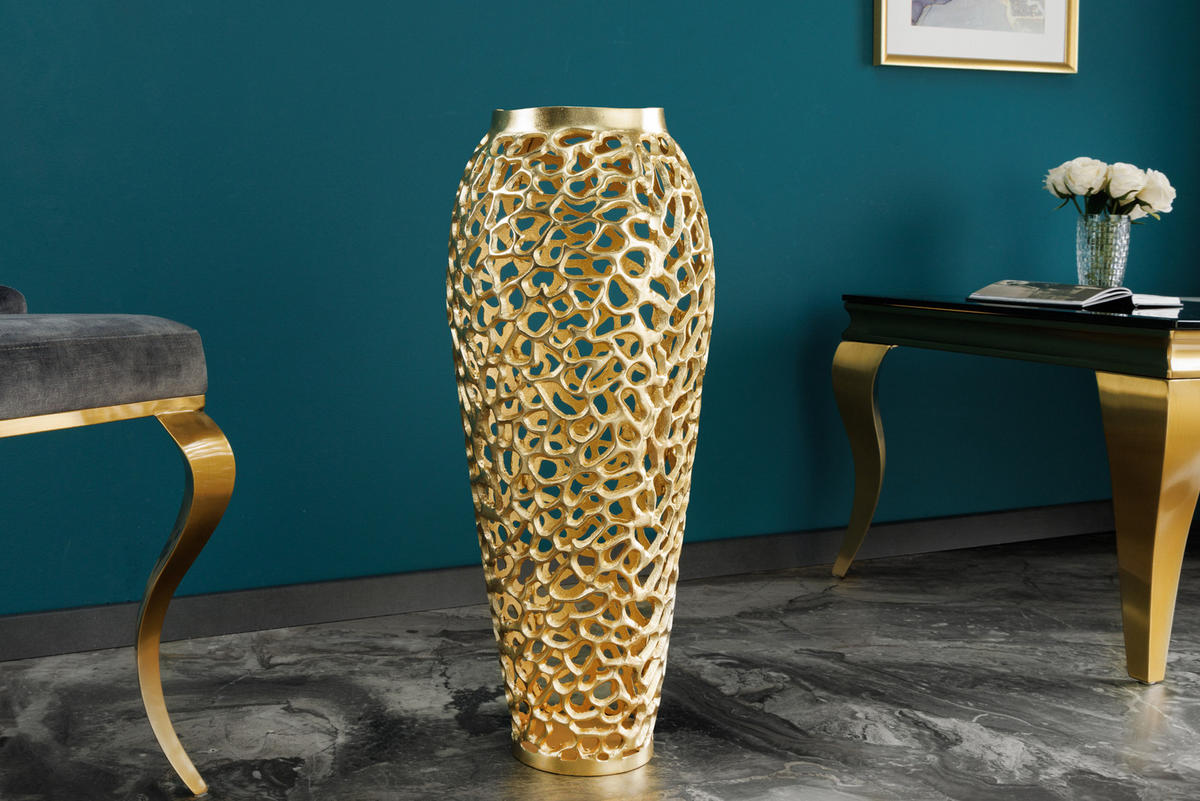 BODENVASE ABSTRACT LEAF Metall Gold 64 cm - Goldfarben, Metall (64cm) - riess-ambiente