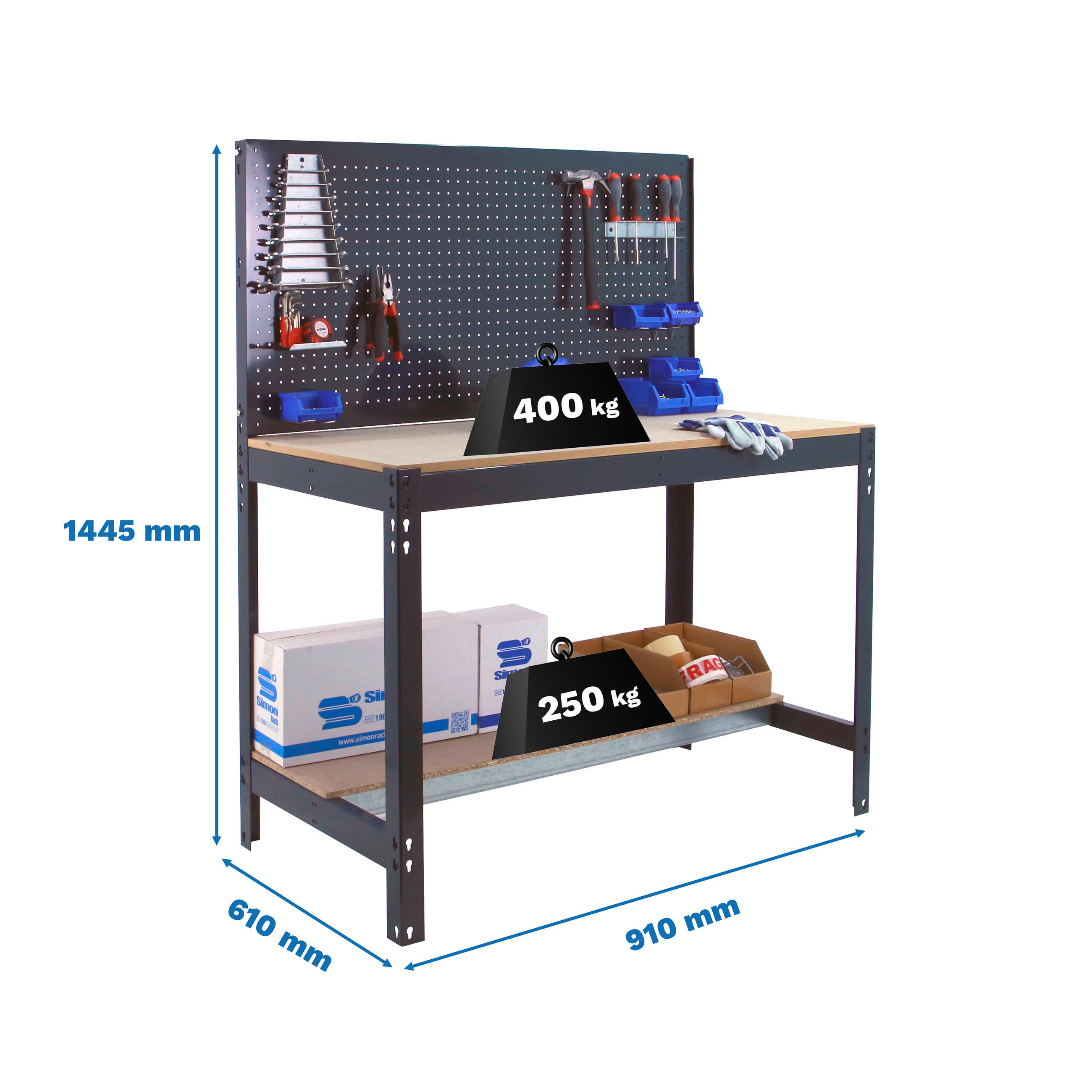 WERKBANK BUFFALO mit Werkzeugwand | HxBxT 84x90x61cm | Traglast 400kg | Anthrazit - Anthrazit, Metall (90/84/61cm) - PROREGAL