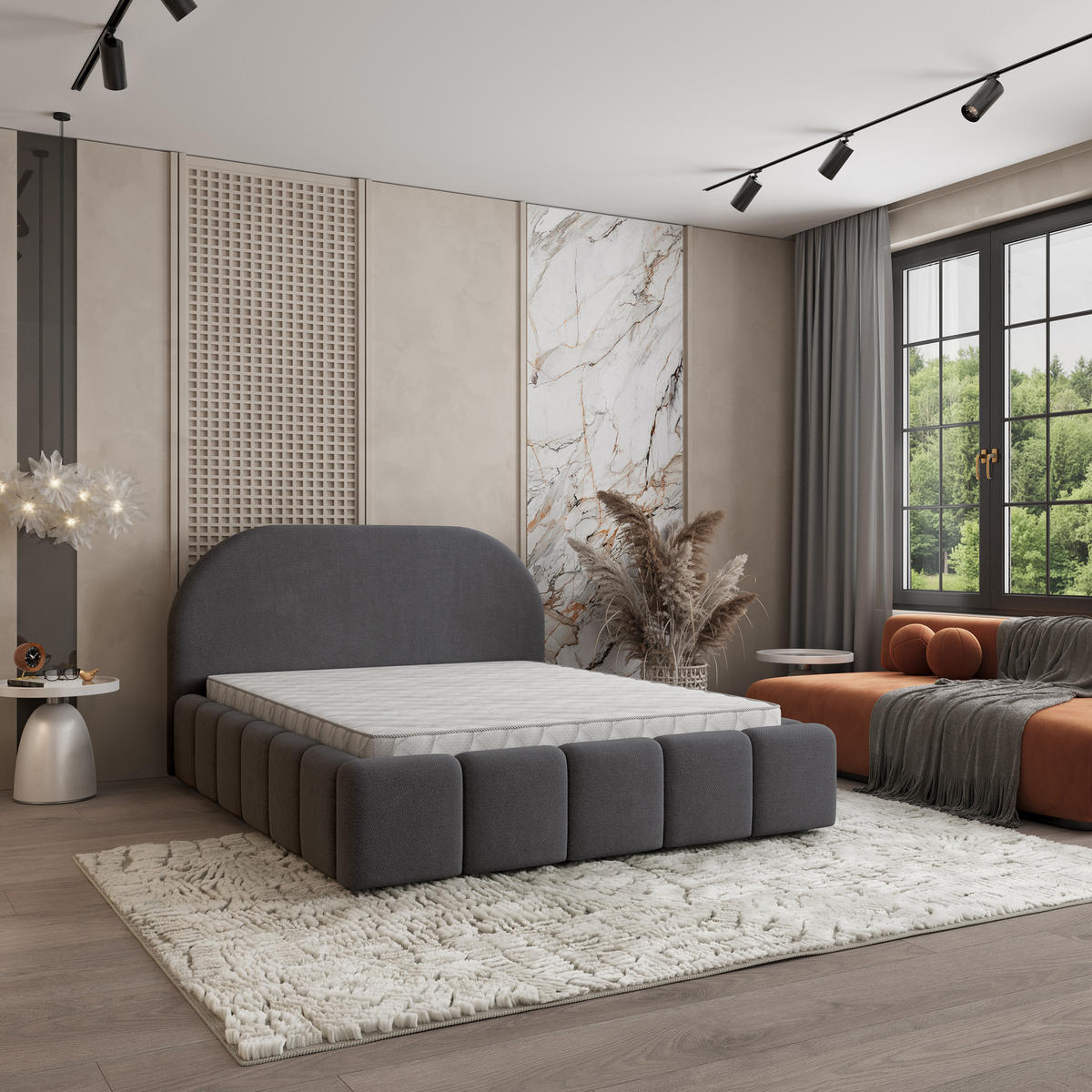 POLSTERBETT FLUSSO 200x200 cm mit Bettkästen - Graphitfarben - Graphitfarben, Holz (200/200cm) - MASSENO