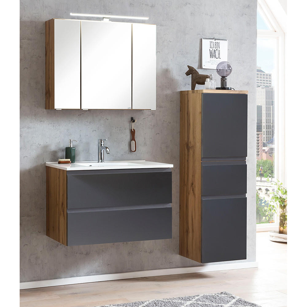 BADMÖBEL-SET 3-TLG. Vasto-03 - Grau, Holzwerkstoff (135/200/47cm) - Lomado