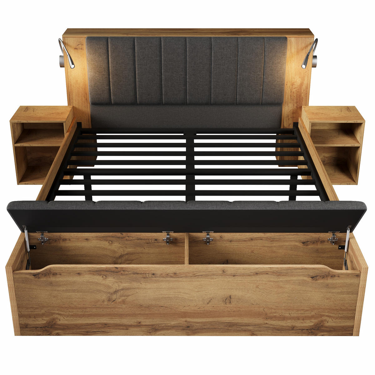 HOLZBETT 180/200 cm DE-00894, in Eiche, Nachttischen und Bettbank - Eichefarben, Holz (180/200cm) - ComfortXL