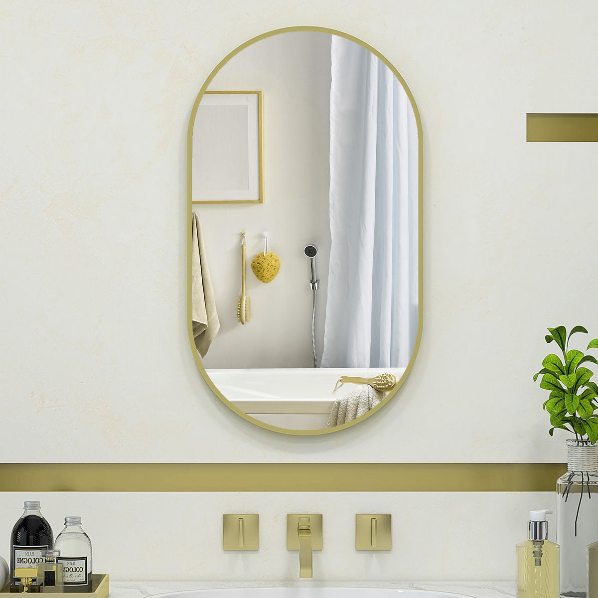 WANDSPIEGEL Goldfarben Oval 40/70 cm - Goldfarben, Metall (40/70/3cm) - PANGIVO