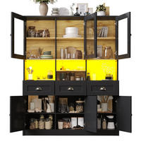 BUFFETSCHRANK 140/40/175 cm schwarz aus MDF mit LED-Beleuchtung - Schwarz, Holzwerkstoff (140/175/40cm) - OKWISH
