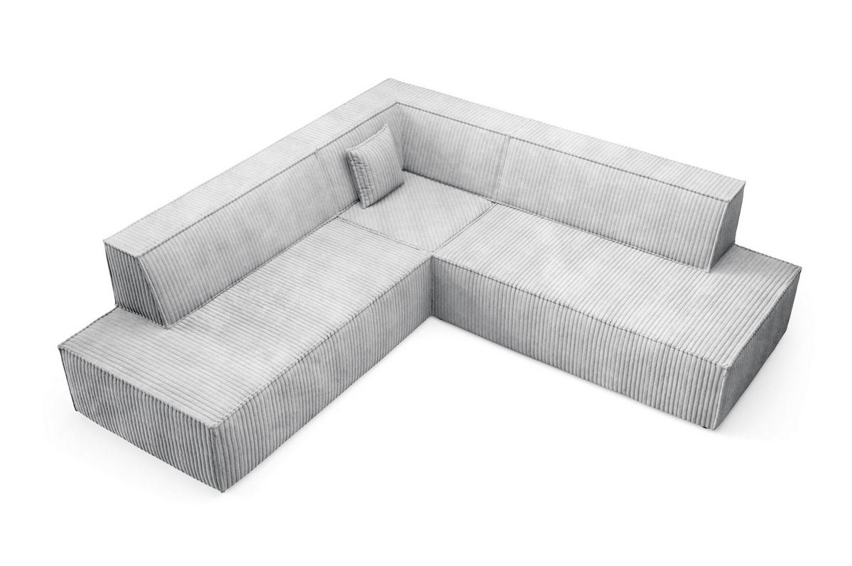 ECKSOFA TESSO II R-S Grau Kordstoff mit Schlaffunktion - Grau, Holz (254/254cm) - MASSENO