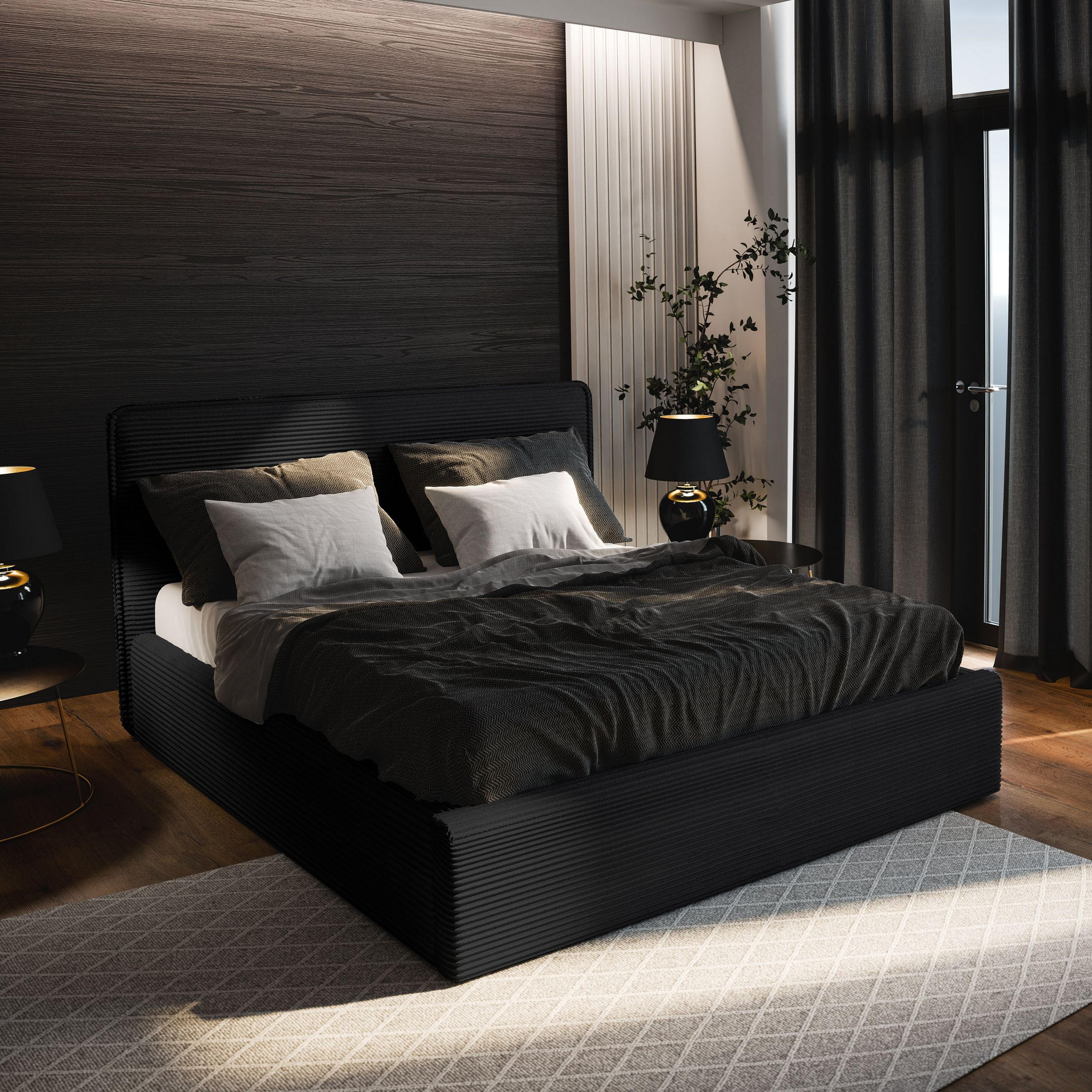POLSTERBETT PARMA 180x200 cm mit Bettkästen - Schwarz - Schwarz, Holz (180/200cm) - MASSENO