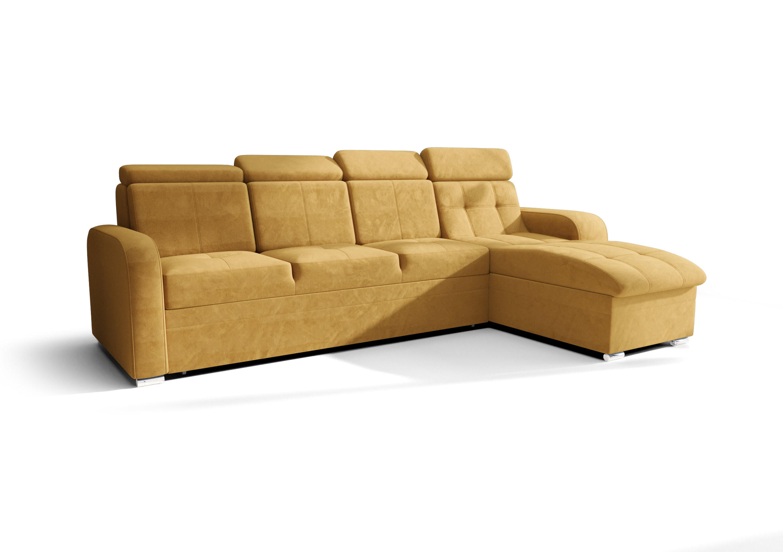 ECKSOFA KONGO RBN10, Eckcouch in L-Form mit Schlaffunktion, Farbe: Gelb, Velourstoff, Ottomane Rechts - Gelb, Textil (315/169cm) - O-Sofa