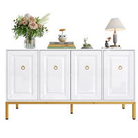 SIDEBOARD 140/40/80 cm in Weiß Hochglanz mit 4 Türen & goldfarbenen Metallbeinen - Weiß, Holzwerkstoff (140/80/40cm) - BEAOK