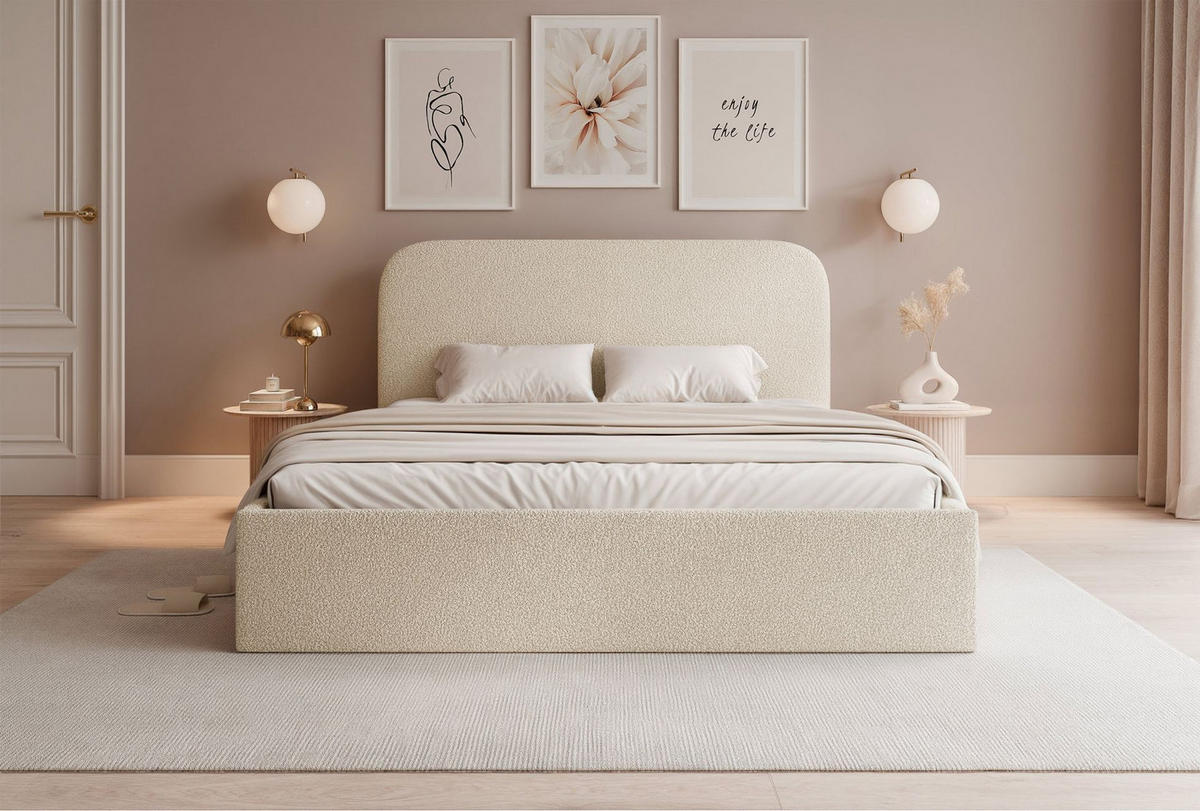 POLSTERBETT Sonvivo Hellbeige Bouclé 160x200 cm - Ecru, Kunststoff/Textil (160/200cm) - Selsey
