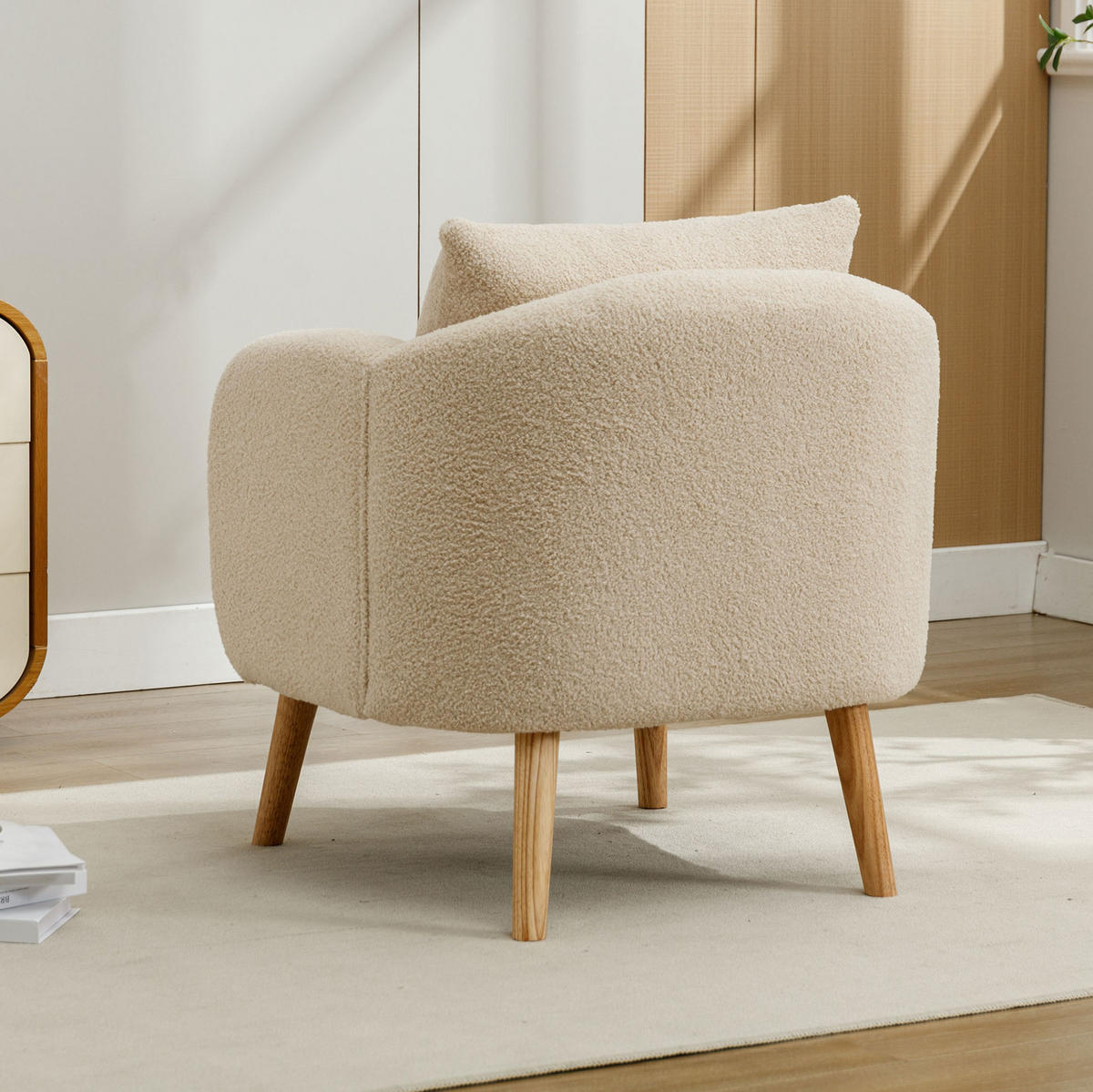 SESSEL 71/72/71 cm in Beige aus Teddy-Samt mit Kissen - Beige, Textil (72/71/71cm) - Flora Grace