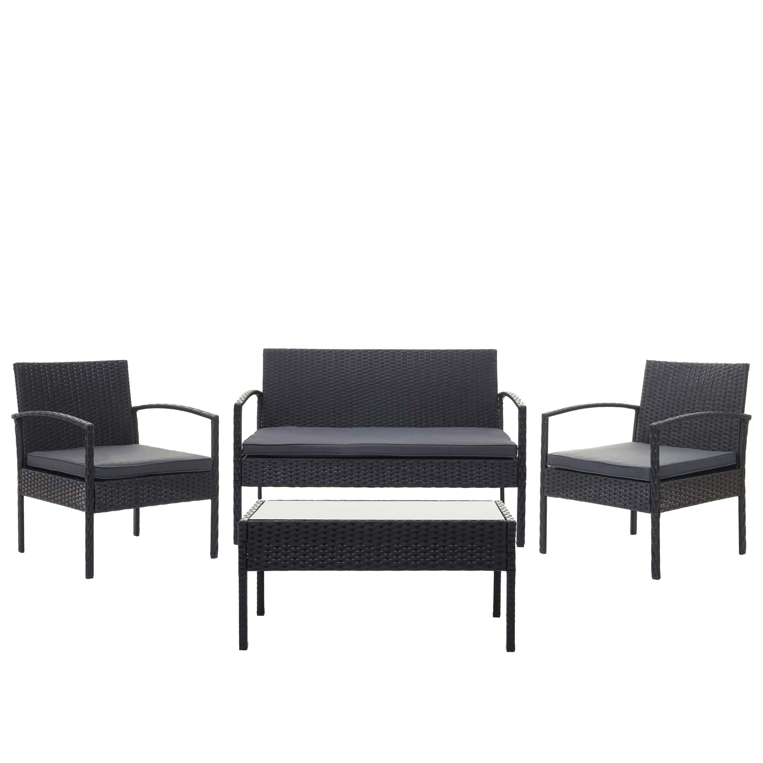 POLY-RATTAN GARNITUR Schwarz, Anthrazit - Anthrazit/Schwarz, Kunststoff - MCW