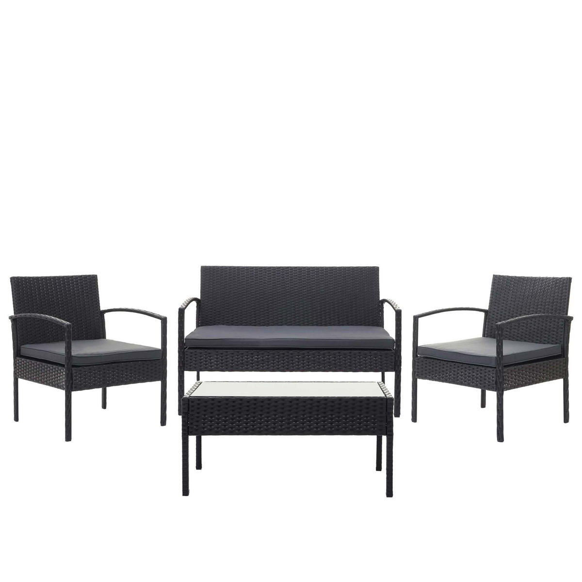 POLY-RATTAN GARNITUR Schwarz, Anthrazit - Anthrazit/Schwarz, Kunststoff - MCW
