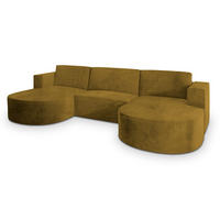 ROHOVÁ SEDAČKA VEZZO žlutá - šedá/žlutá, dřevo/textil (347/174cm) - MASSENO