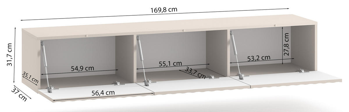 TV-HÄNGEBOARD Derriva Hellbeige 170 cm - Ecru/Beige, Holzwerkstoff (169.8/31.7/37cm) - Selsey