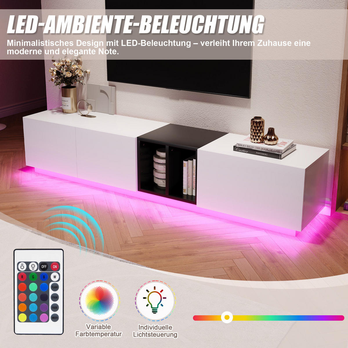 TV-SCHRANK in Schwarz-Weiß mit Schubladen und Fächern 190/40/35 cm - Weiß, Holzwerkstoff (190/35/40cm) - Redom