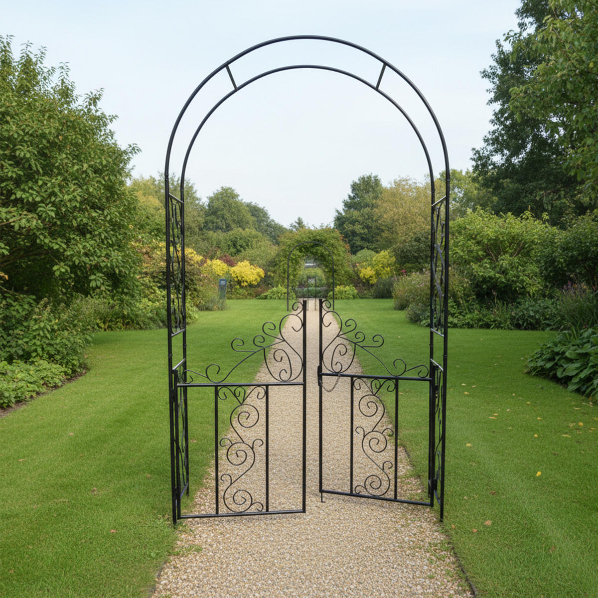 ROSENBOGEN Schwarz Eisen mit Doppeltor 230x130 cm - Schwarz, Metall (130/230/38cm) - Relaxdays