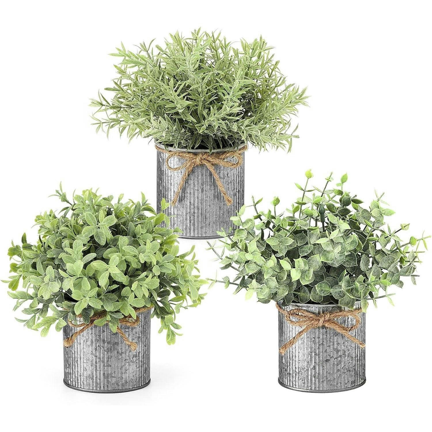 KÜNSTLICHE Topfpflanzen 3-teiliges Set verzinkter Metalltopf rustikal 19 cm - Multicolor, Metall (19.1cm)