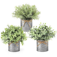 KÜNSTLICHE Topfpflanzen 3-teiliges Set verzinkter Metalltopf rustikal 19 cm - Multicolor, Metall (19.1cm)