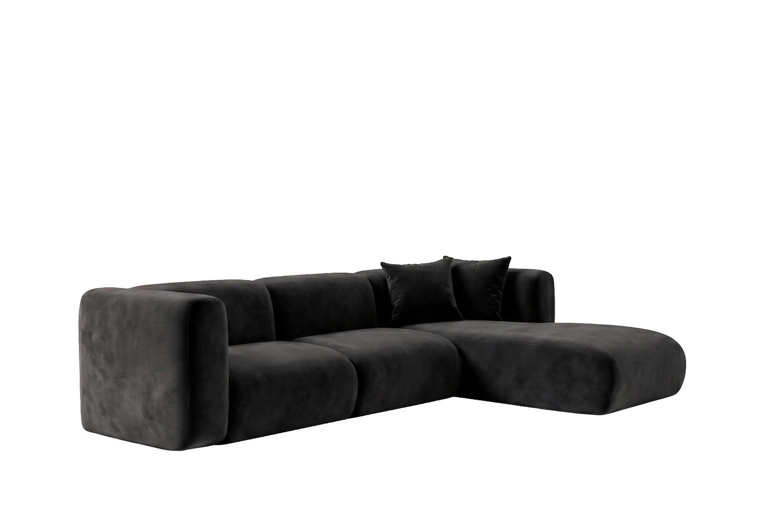 ECKSOFA L-Form, Velvet-Stoff Bluvel, Schwarz, Rechts, GRETA - Schwarz, Holz (318/179cm) - Kaiser Möbel
