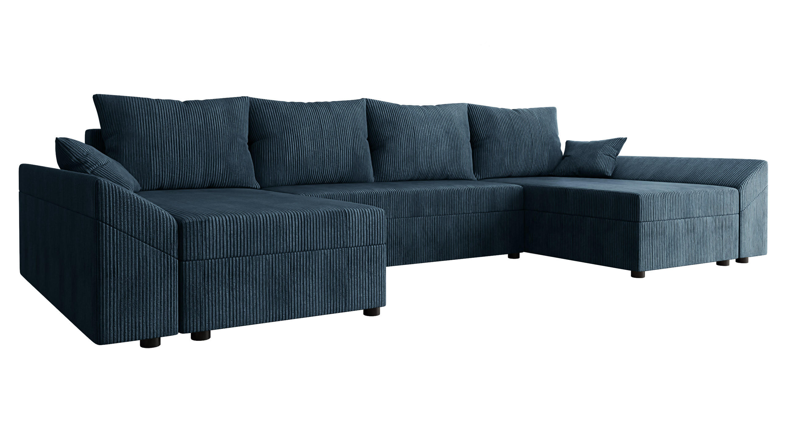 WOHNLANDSCHAFT Dante U Cord - Blau/Schwarz, Holz/Kunststoff (310/82/140cm) - MIRJAN24