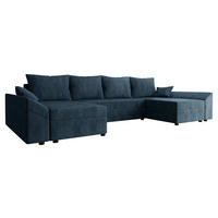 WOHNLANDSCHAFT Dante U Cord - Blau/Schwarz, Holz/Kunststoff (310/82/140cm) - MIRJAN24