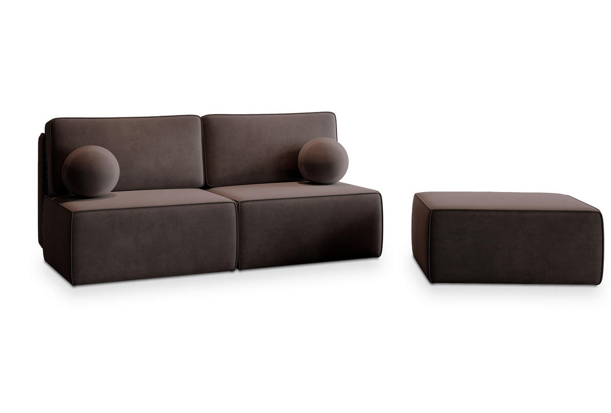 ECKSOFA VARNA M Braun Velours-Stoff mit Schlaffunktion - Braun, Holz (196/158cm) - MASSENO