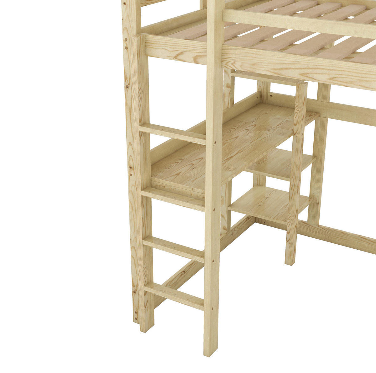 HOCHBETT 140/200 cm aus Kiefer mit Schreibtisch und 4 Ablagefächern - Naturfarben, Holz (140/200cm) - Flora Grace