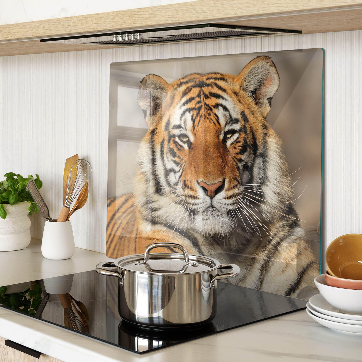 GLASPLATTE 60x52 cm Bengalischer Tiger - Braun, Glas (60/0.4/52cm) - TULUP