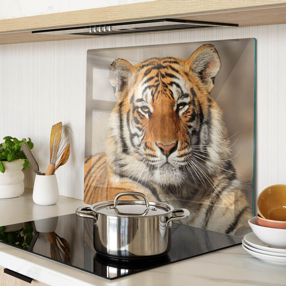 GLASPLATTE 60x52 cm Bengalischer Tiger - Braun, Glas (60/0.4/52cm) - TULUP