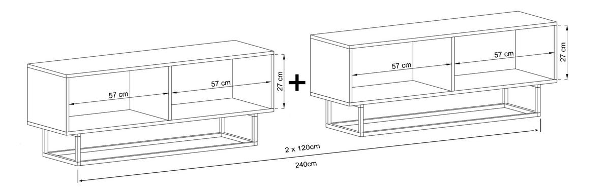 TV-LOWBOARD 2-er Set Enjoy Kaschmir Matt mit Metallrahmen 120 cm - Kaschmir/Schwarz, Holzwerkstoff/Metall (240/46/35cm) - Meble Lindner