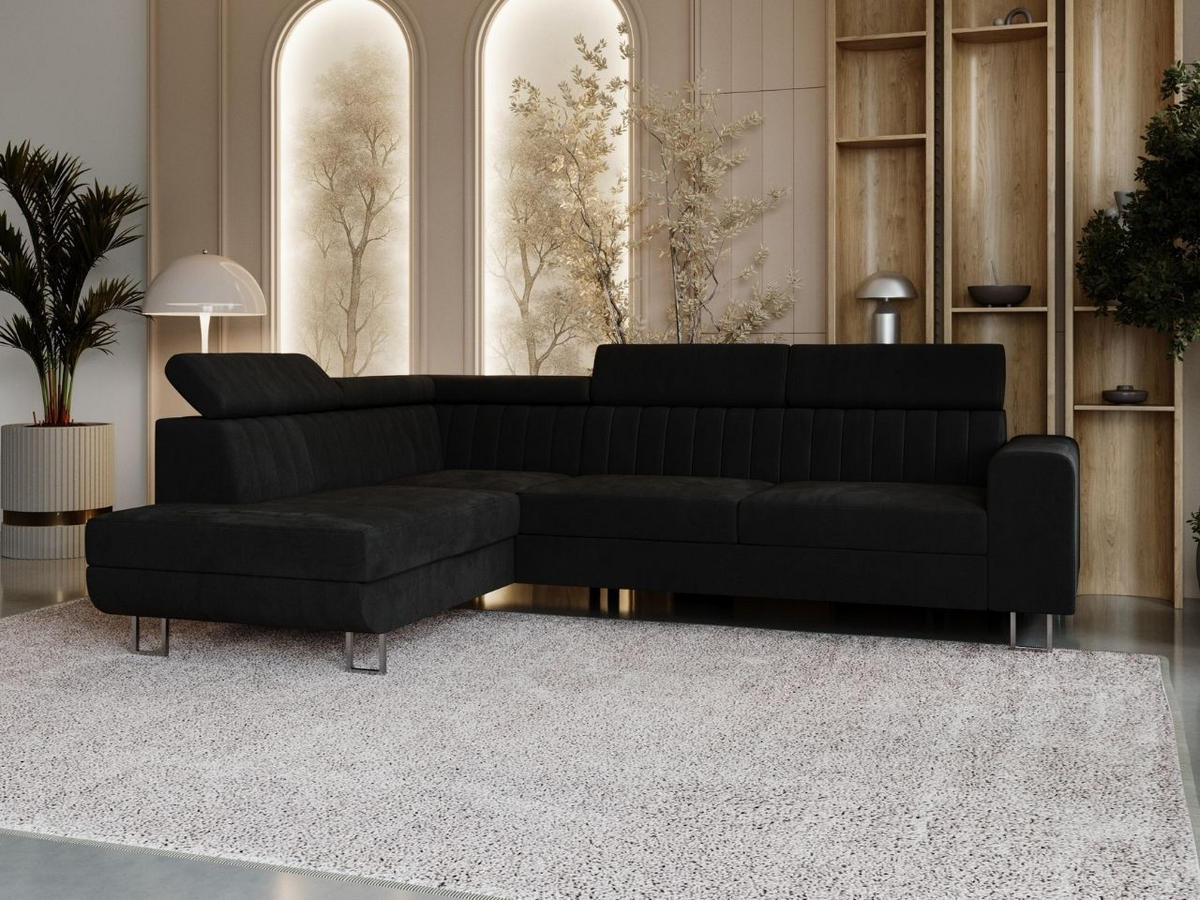 ECKSOFA Berona Schwarz Links - Schwarz, Holz/Textil (255/190cm) - Graingold