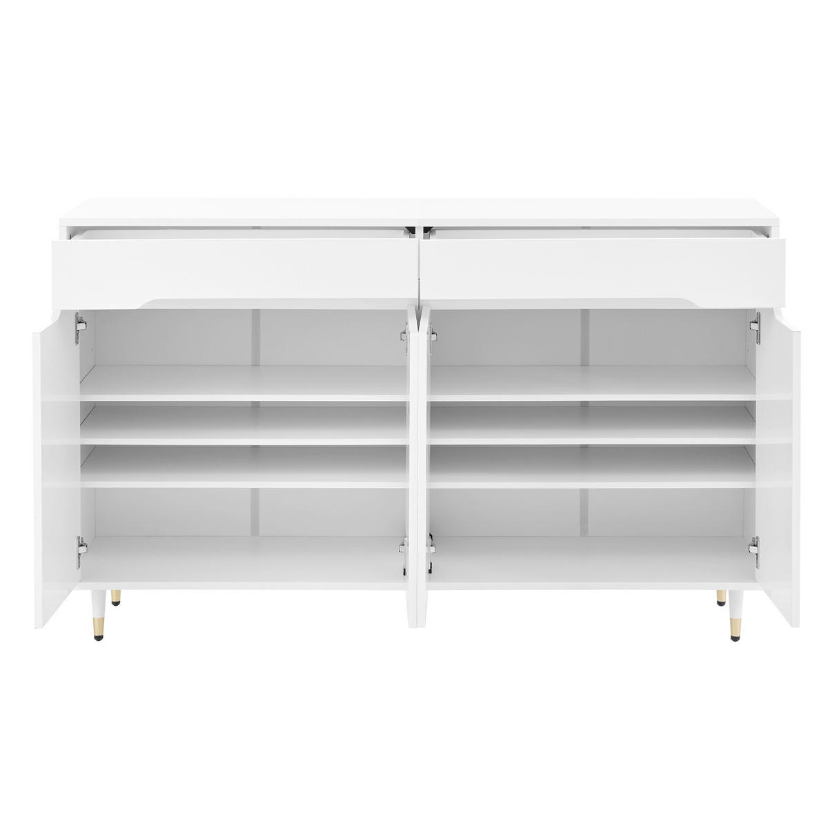 SCHUHSCHRANK 140/39/84 cm aus Spanplatte mit 2 Türen, 2 Schubladen und verstellbaren Einlegeböden, Weiß/Gold - Weiß, Holzwerkstoff (140/84/39cm) - Redom