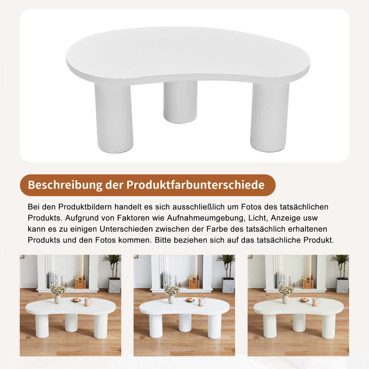 COUCHTISCH unregelmäßiger Halbmond 107/57 cm weiß mit MDF-Tischplatte - Weiß, Holzwerkstoff (107/57/40.5cm) - OKWISH