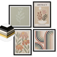 WANDBILDER 4er-Set - 50x50 cm & 40x60 cm Schwarzer Rahmen - Abstrakte Pastellpflanzen - Schwarz, Kunststoff (50/50cm) - ArtPrintCave