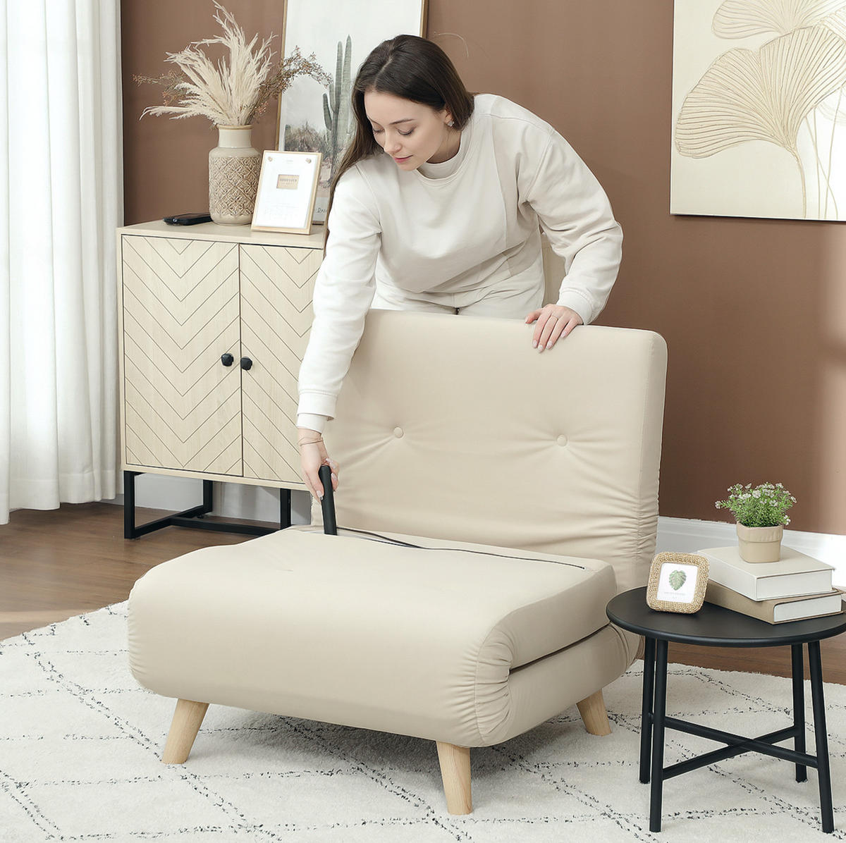SCHLAFSESSEL 72/78/79 cm in Beige mit Bettfunktion und 6-fach verstellbarer Lehne - Beige, Textil (78/79/72cm) - Flora Grace